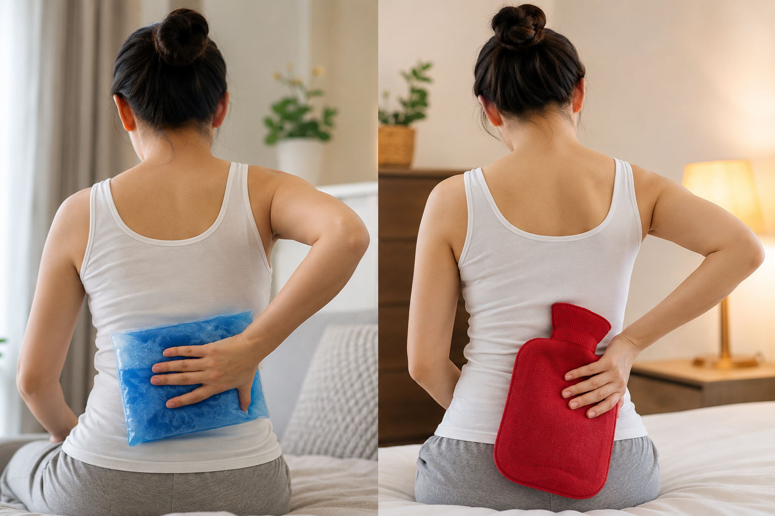 Chườm lạnh và chườm nóng đúng thời điểm có thể hỗ trợ giảm co thắt và thư giãn cơ -  Ảnh minh họa được tạo bởi AI