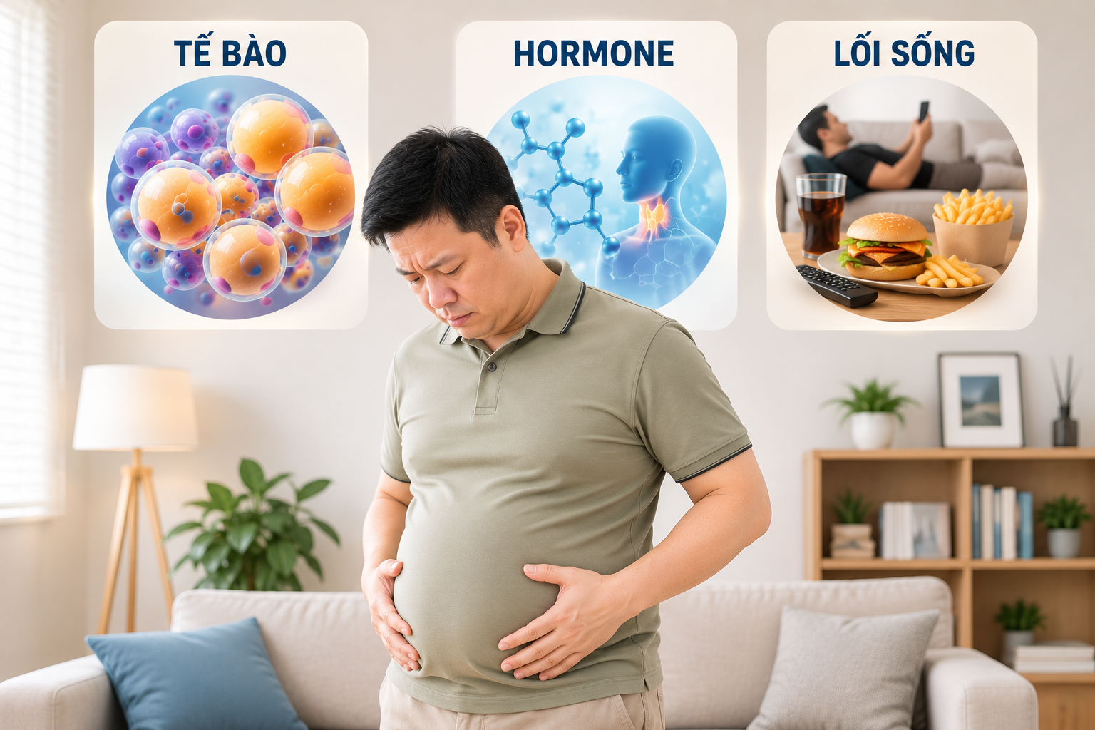 Hormone, tế bào và lối sống đều liên quan đến tình trạng tích mỡ bụng - Ảnh minh họa được tạo bởi AI