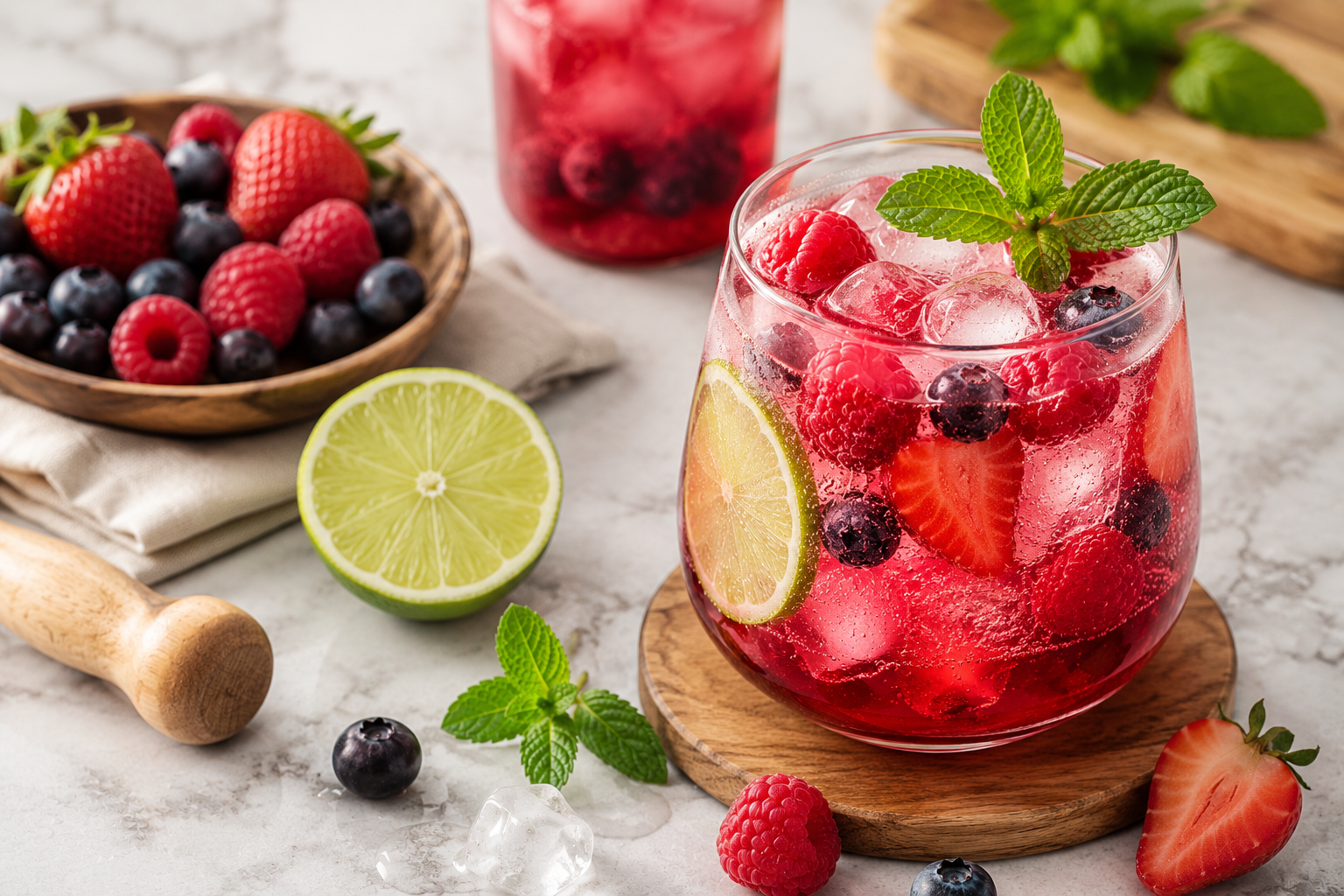 Spritz chanh và quả mọng mang đến hương vị chua ngọt hài hòa, thích hợp để giải khát
