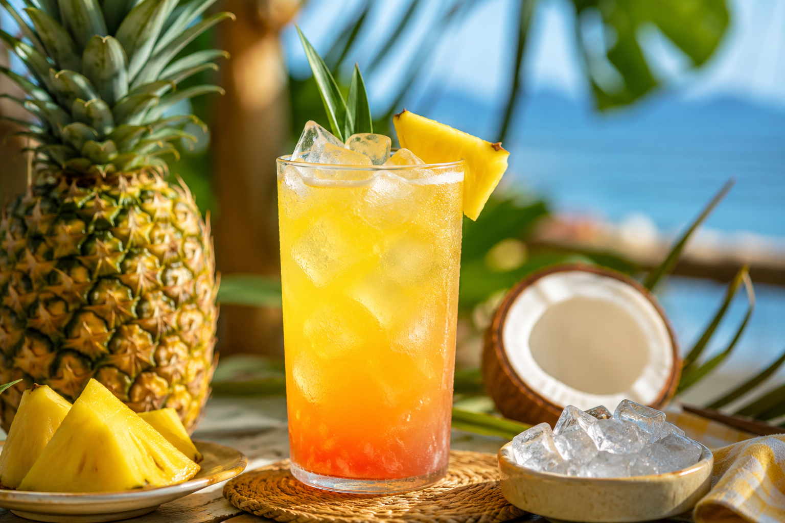 Spritz trái cây nhiệt đới có vị ngọt, chua thanh từ nước ép dứa, nước dừa