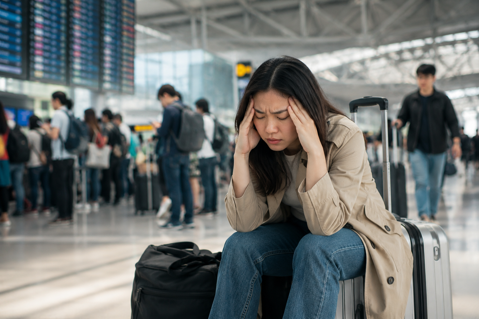 Căng thẳng kéo dài trong chuyến đi có thể làm tăng hormone cortisol - Ảnh minh họa được tạo bởi AI