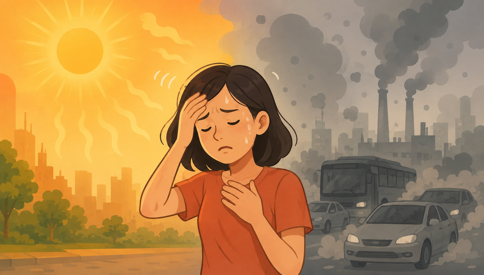 Nắng nóng và ô nhiễm không khí cùng tác động tiêu cực đến cơ thể  