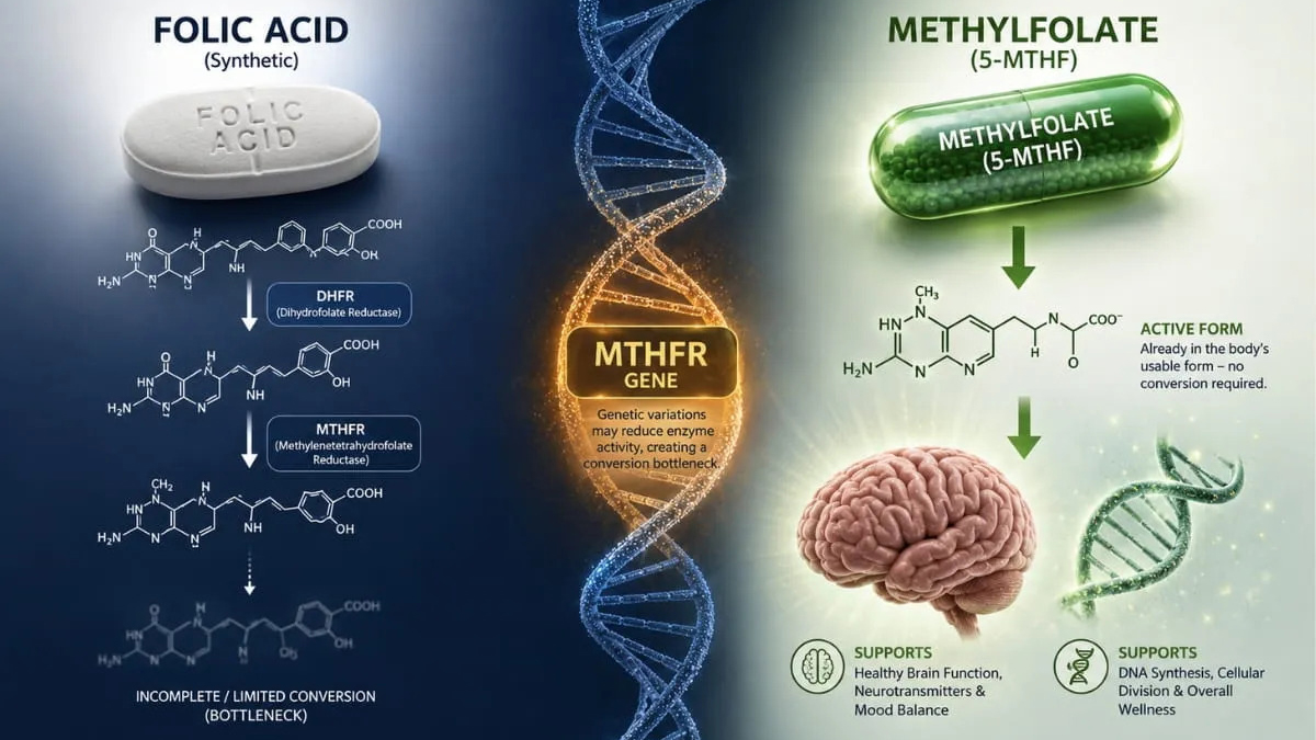Người mang biến thể gen MTHFR nên ưu tiên chọn folate hoạt tính để cơ thể hấp thu hiệu quả hơn