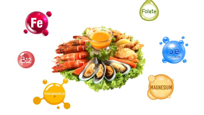 Động vật không xương sống như tôm, hàu cung cấp hàm lượng sắt, vitamin B12, phospho, magne... mà nhiều người thiếu hụt