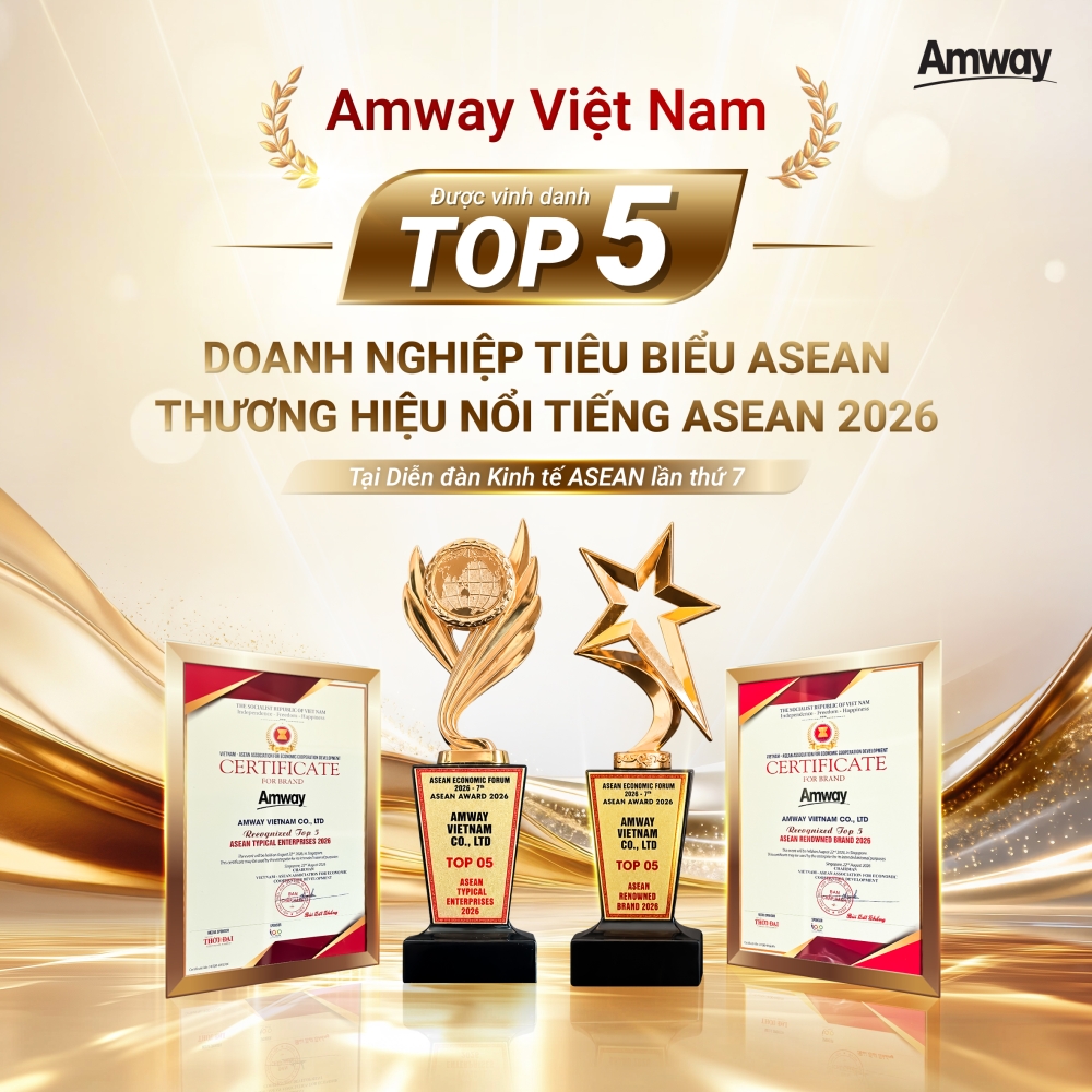Amway Việt Nam được vinh danh ở hai hạng mục: Top 5 Doanh nghiệp tiêu biểu ASEAN và Top 5 Thương hiệu/ sản phẩm nổi tiếng ASEAN