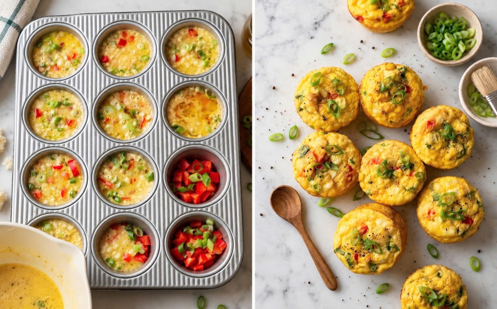 Đổ hỗn hợp trứng vào khuôn, sau đó nướng đến khi bánh chín vàng, thơm - Ảnh: Pinterest