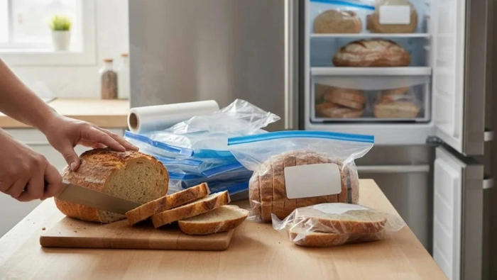 Chia nhỏ bánh mì gối thành từng khẩu phần ăn và bảo quản trong ngăn đông tủ lạnh giúp giữ bánh tươi lâu