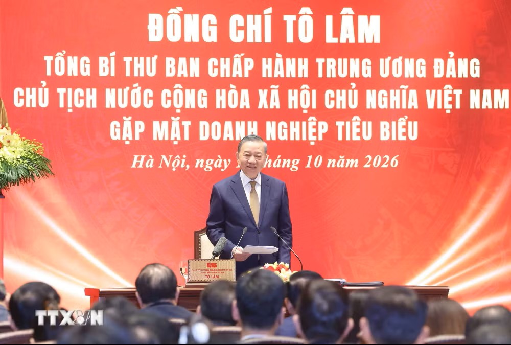 Tổng Bí thư-Chủ tịch nước Tô Lâm trong buổi gặp mặt các doanh nghiệp/doanh nhân tiêu biểu năm 2026 (Ảnh TTXVN)