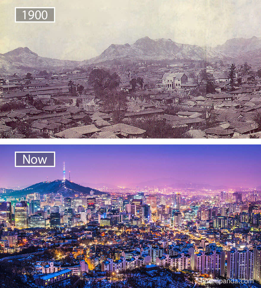 Từ hình ảnh như nông thôn trong những năm đầu thế kỷ 20, Seoul đã biến thành một trong những thành phố hoa lệ bậc nhất thế giới ngày nay.
