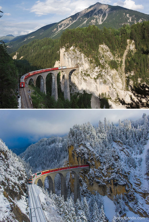 Cầu cạn Landwasser được xây xuyên núi vào năm 1902 là một trong những công trình ấn tượng nhất của Thụy Sỹ. Đây cũng là một trong những cầu cạn đường sắt nổi tiếng nhất trên thế giới và có mặt trong hầu hết các tờ quảng bá du lịch về đất nước này.