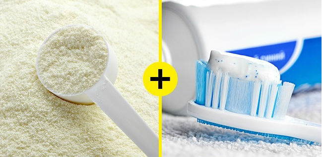 Sữa bột và kem đánh răng: Trộn một chút sữa bột với kem đánh răng cũng giúp làm trắng răng tự nhiên. Phương pháp này nên được thực hiện 1 - 2 lần mỗi tuần.