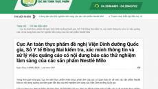 Cục An toàn thực phẩm yêu cầu làm rõ quảng cáo sản phẩm Nestlé Milo