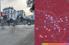 Màu tím áp đảo bản đồ chất lượng không khí Hà Nội