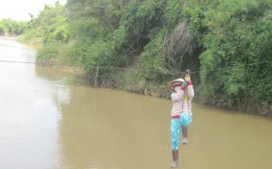 Đu dây vượt sông: Một phụ nữ suýt mất mạng