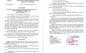 Thu hồi Giấy chứng nhận đủ điều kiện kinh doanh dược của CTCP XNK Y tế Đông Dương