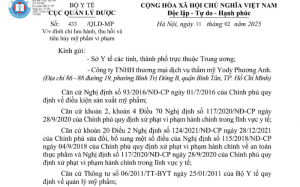 Thu hồi 32 lô mỹ phẩm do Công ty Yody Phương Anh sản xuất trái phép