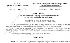 Thu hồi hiệu lực Giấy tiếp nhận công bố và Giấy xác nhận nội dung quảng cáo