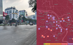 Màu tím áp đảo bản đồ chất lượng không khí Hà Nội