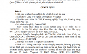Vi phạm thủ tục đăng ký lưu hành thuốc, Dược Wealphar bị phạt 125 triệu đồng