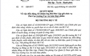 Bộ Y tế điều động, bổ nhiệm Phó Cục trưởng Cục An toàn thực phẩm