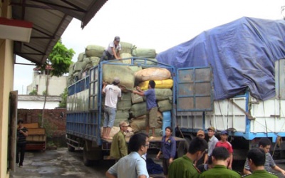 8 ô tô chở hơn 100 tấn hàng lậu bị bắt giữ