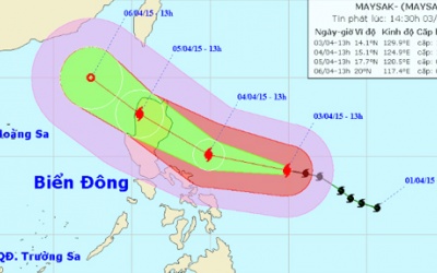 Bão cấp 13 tiến gần biển Đông