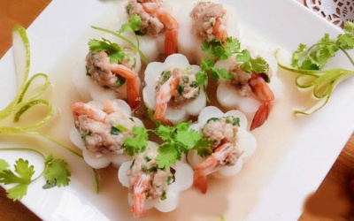  Ngọt ngon củ cải nhồi tôm thịt hấp 