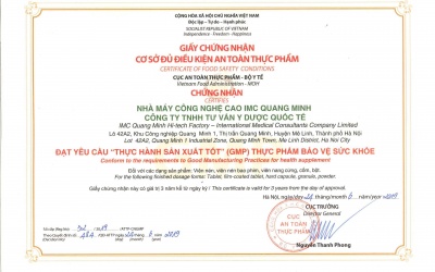 2 nhà máy IMC được Cục ATTP cấp Chứng nhận GMP