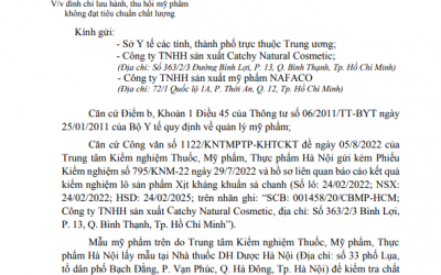 Thu hồi toàn quốc lô mỹ phẩm Xịt kháng khuẩn không đạt chất lượng