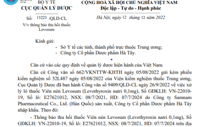 Thu hồi toàn quốc thuốc Levosum do không đạt chất lượng