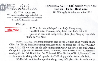 Hỏa tốc: Tạm ngừng nhập khẩu, sử dụng 15 thuốc do Arena Group S.A. sản xuất
