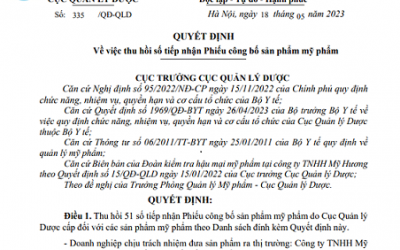 Thu hồi 51 số tiếp nhận Phiếu công bố sản phẩm mỹ phẩm do không xuất trình hồ sơ