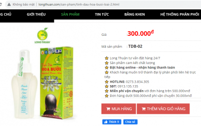 Thu hồi toàn quốc lô Tinh dầu hoa bưởi kém chất lượng