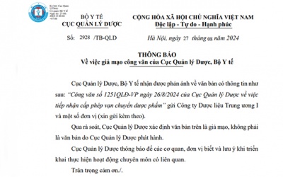 Cảnh báo giả mạo công văn của Cục Quản lý Dược