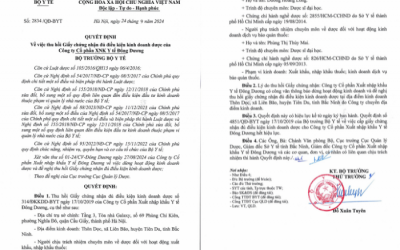 Thu hồi Giấy chứng nhận đủ điều kiện kinh doanh dược của CTCP XNK Y tế Đông Dương