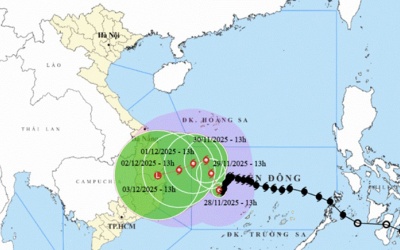 Áp thấp nhiệt đới 'bám đuôi' bão số 15 trên biển Đông