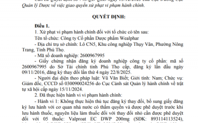 Vi phạm thủ tục đăng ký lưu hành thuốc, Dược Wealphar bị phạt 125 triệu đồng