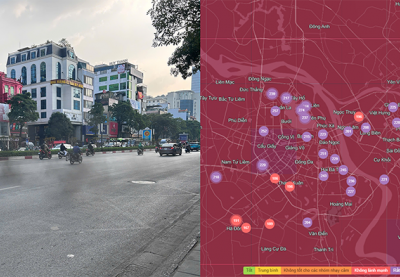 Màu tím áp đảo bản đồ chất lượng không khí Hà Nội