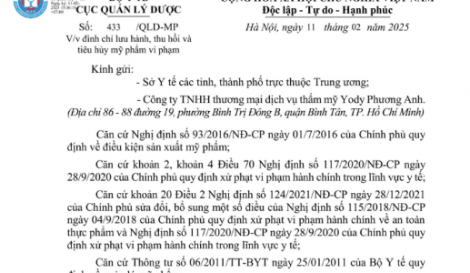 Thu hồi 32 lô mỹ phẩm do Công ty Yody Phương Anh sản xuất trái phép