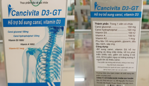 Thu hồi 2 lô thực phẩm bảo vệ sức khỏe Cancivita D3-GT