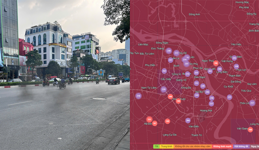 Màu tím áp đảo bản đồ chất lượng không khí Hà Nội