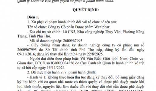 Vi phạm thủ tục đăng ký lưu hành thuốc, Dược Wealphar bị phạt 125 triệu đồng