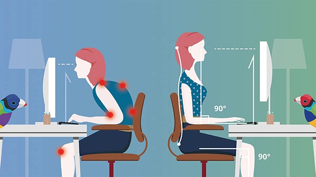 Tư thế ngồi làm việc đúng khi sử dụng máy tính, hạn chế mỏi cổ vai gáy